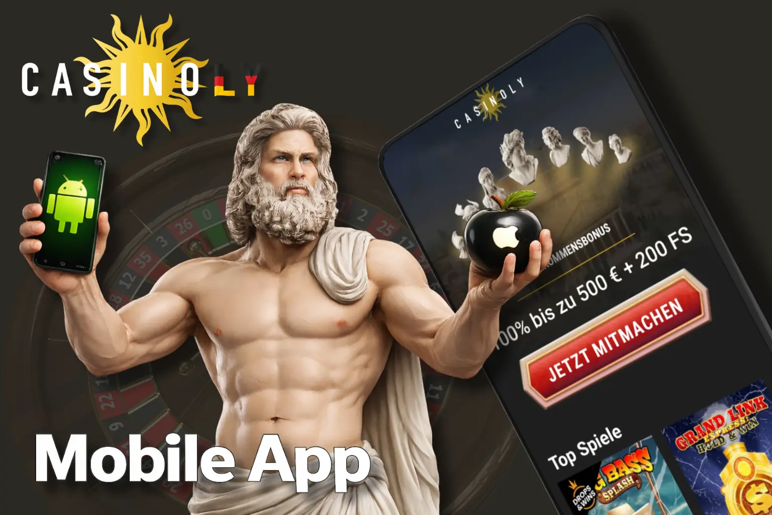 Mit der Casinoly-App können Sie auf Ihrem Mobilgerät spielen.
